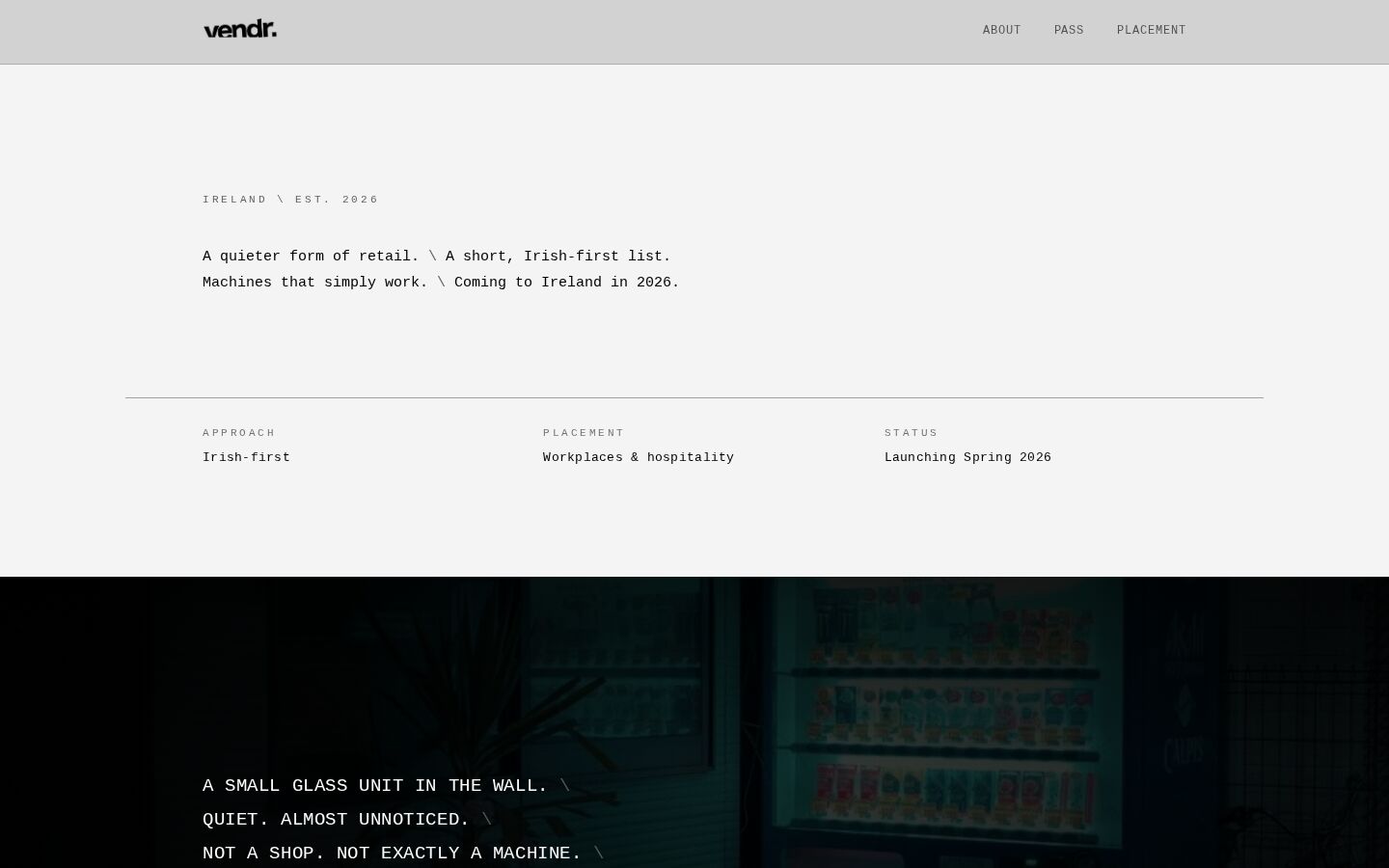 The Vendr home page on a laptop and a phone: A quieter form of retail.